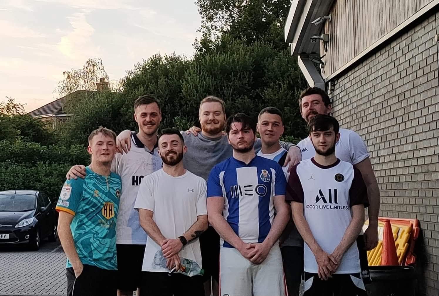 Lesbie Avenue players gathered before a seven-a-side match at Gôl Cardiff
